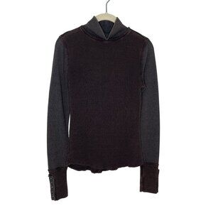 Free People We The Free Dark Brown/Gray Long Sleeve Mock Neck Thermal, M